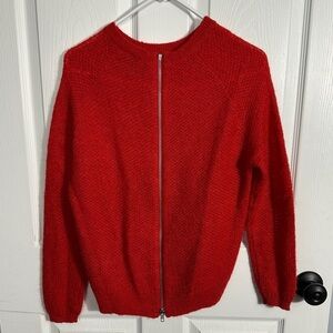 The Koopies red sweater, size small, loose weave, back zip, cozy, layer